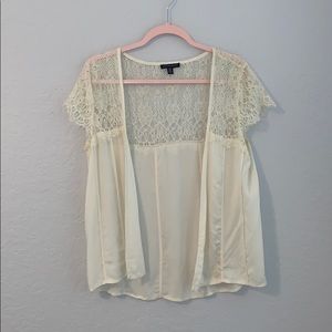 AMERICAN EAGLE White | Cream Sheer Lace Short Sleeved Cardigan | Cover Up